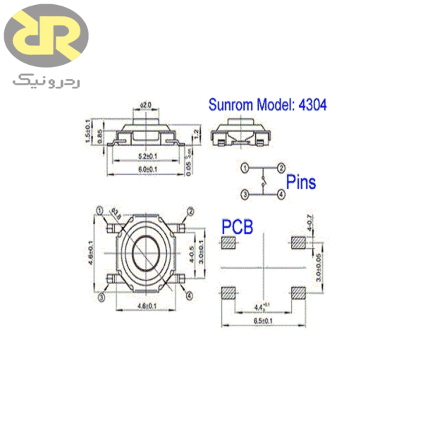 میکرو سوئیچ فشاری 4 پین - تصویر 3